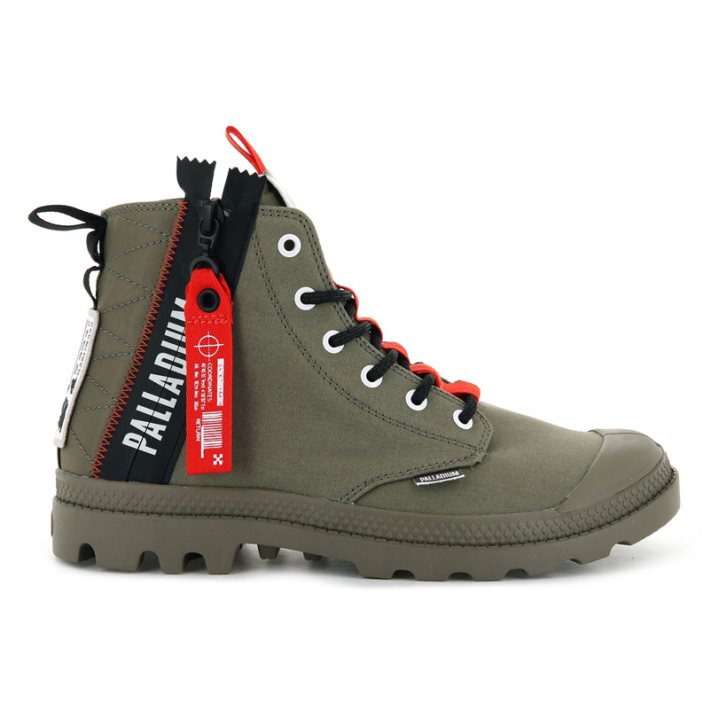 Palladium Pampa Hi Ticket To Earth Men\'s Boots Olive | UK V453-XLH